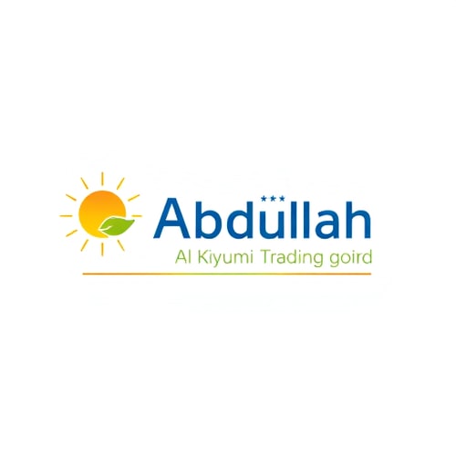 AI Design for A professional modern logo for “Abdullah Al Kiyumi Trading”. On the left side, a bright yellow sun icon with subtle rays, on the right side a clean green leaf shape. The letter “A” is styled with a solar panel grid pattern in blue tones. “Abdullah” in bold thick font, “Al Kiyumi Trading” in thin sleek font beneath it. A dual-color underline (half orange, half green) separates the text. Minimal, clean, sustainable energy brand identity.
