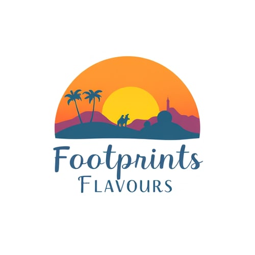 AI Design for i need a logo with clour palette A8BBA3 F7F4EA EBD9D1 B87C4C which is a logo of a travel blog Footprints&Flavours