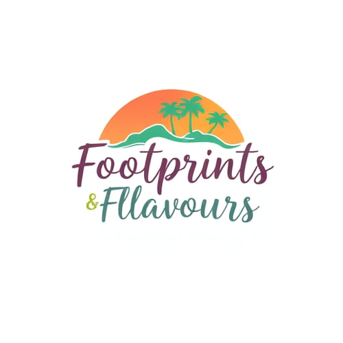 AI Design for i need a logo with clour palette A8BBA3 F7F4EA EBD9D1 B87C4C which is a logo of a travel blog Footprints&Flavours