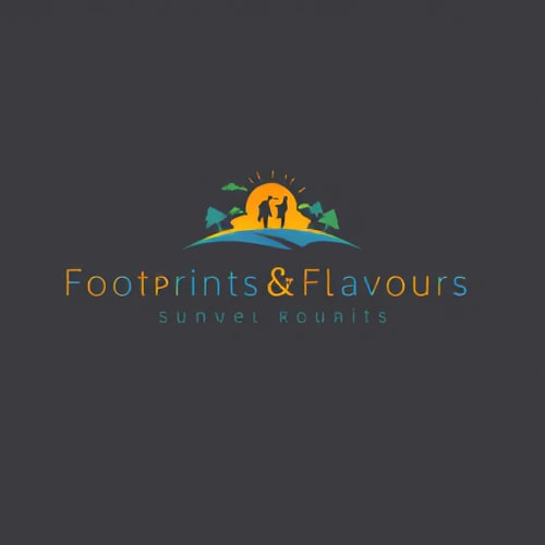 AI Design for i need a logo with clour palette A8BBA3 F7F4EA EBD9D1 B87C4C which is a logo of a travel blog Footprints&Flavours make it professional with single for both words and in 3d bold