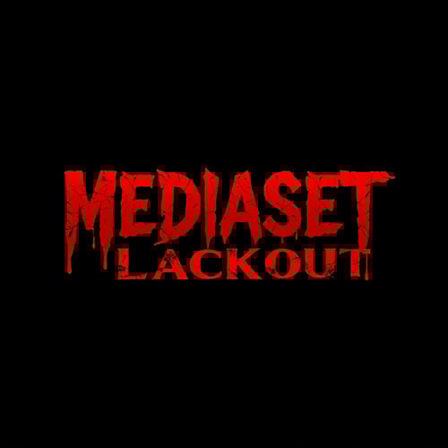 AI Design for Letterform logo for a horror game named "MEDIASET BLACKOUT": Scary red font "MEDIASET BLACKOUT" integrated into the logo, Blood red and deep black color palette, Distressed and sharp typography. Design with a dark and unsettling aesthetic, dripping blood accents and subtle crackle effects, on a solid black background.