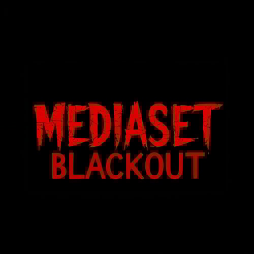 AI Design for logo for horror game, text, scary red font "MEDIASET BLACKOUT"ù