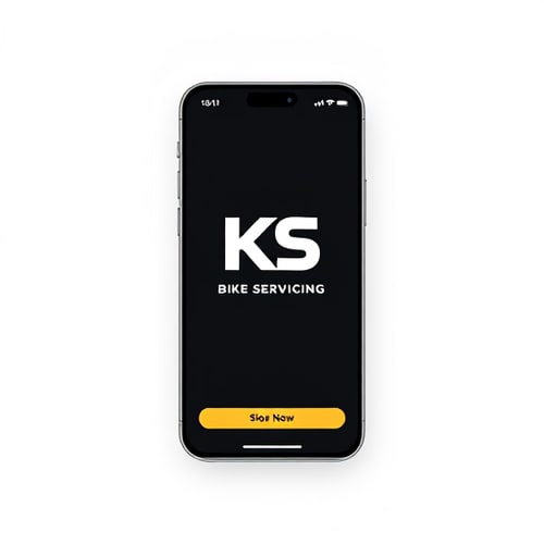 AI Design for ✨ KS Bike Servicing Mobile App 🎯 VisionA modern, user-friendly, and premium mobile app that makes bike servicing as easy as booking a cab. The app should feel fast, reliable, and stylish, reflecting the thrill of biking while ensuring trust in servicing.👤 Target UsersBike Owners – Young professionals, commuters, and enthusiasts who value time, convenience, and trust.Service Centers & Mechanics – Workshops or freelancers who want an easy way to manage bookings and customers.🚀 Core User Features1. Onboarding & ProfileMinimalistic welcome screens with bike illustrations.Sign in via OTP, Google, or Apple.Profile setup: user name, photo, bike details (brand, model, number).2. Home DashboardHero Banner: “Book Your Next Service in 2 Clicks 🚲”Quick actions: Book Service | Track | OffersService reminders (with bike icon & due date).3. Service Booking FlowStep 1: Select service type (cards with icons: 🛠️ Service, 🛢️ Oil Change, 🚿 Wash).Step 2: Choose service center / home pickup.Step 3: Pick date & time slot.Step 4: Preview cost + confirm booking.4. Live Service TrackingAnimated progress bar: Pickup → Servicing → Quality Check → Delivered.Live location tracking for pickup/delivery bikes.5. Payments & InvoicesMultiple payment methods (UPI, Cards, Wallets).Digital invoice with share/download option.6. Smart Notifications“Your bike is ready for delivery 🚴💨”“Next service due in 15 days – Book now & save 10%.”7. Support & FeedbackIn-app chat with service center.Ratings with emoji scale for quick feedback.🛠️ Service Provider FeaturesReal-time booking dashboard.Update service stages (Pickup → Service → Ready).Manage pricing, offers, and customer history.Payment settlement view with reports.🎨 UI/UX Design StyleTheme Colors:Primary: Deep Black / Charcoal (power & reliability)Accent: Electric Red / Metallic Blue (energy & trust)Secondary: White / Grey (clean & modern)Typography:Headings: Bold Sans-Serif (e.g., Poppins, Montserrat).Body: Clean and minimal (e.g., Roboto, Open Sans).Visuals:High-quality bike illustrations & vector icons.Motion effects (button clicks, service status updates).Navigation:Bottom navigation bar with 4 tabs: Home | Book | Track | ProfileFloating Action Button (FAB) for Quick Book. i want logo