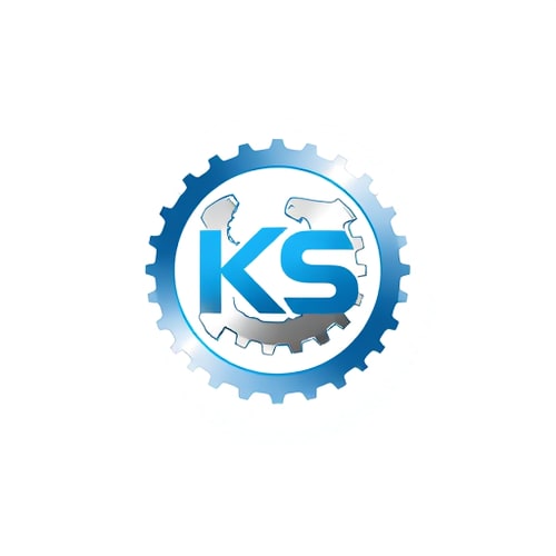AI Design for Minimalist for a bicycle repair and maintenance business named "KS Bike Services": A stylized, abstract representation of a bicycle gear and a wrench interlocking, symbolizing repair and efficiency, Blue and silver, Clean and modern sans-serif, Bicycle industry and modern aesthetics, Flat design with subtle gradients, White.