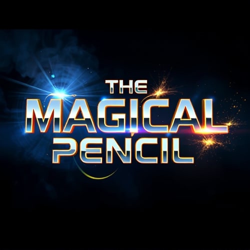AI Design for "Cinematic title logo design for a sci-fi fantasy web series called 'The Magical Pencil', bold metallic futuristic typography infused with glowing magical energy, neon blue and golden light streaks swirling around the text, mysterious smoke and sparks in the background, enchanted aura, inspired by Marvel and Harry Potter title design, ultra-detailed, 3D cinematic render, dark mystical backdrop, dramatic lighting, glowing edges, epic fantasy style, 16:9 aspect ratio, high resolution, photorealistic."