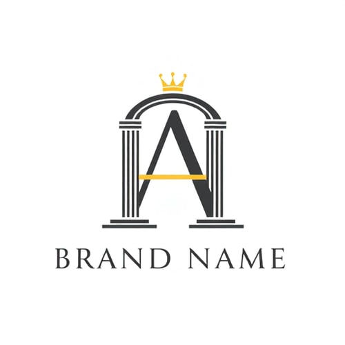AI Design for Letterform logo for a premium real estate identity named "Brand Name": An elegant arch or pillar forming the letter A with a strong baseline symbolizing "foundation" and a subtle crown or prime accent at the apex, embodying timeless proportions and luxurious yet restrained elegance. Flat charcoal with a gold accent. Crisp edges, logo sheet style, no gradients, no 3D. Design influenced by classical architecture and modern minimalism, with a focus on sophisticated simplicity. White background.