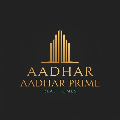 AI Design for "Luxury logo for Aadhar Prime Real Homes. Abstract letter A designed like a high-rise tower with a wide solid foundation at the base. Elegant, geometric, minimal vector style, symbolizing trust, growth, and stability. Premium gold accent on deep charcoal black background, ivory contrast, emerald green highlight. Clean serif wordmark 'AADHAR PRIME' in uppercase, with sans-serif subline 'Real Homes'. Flat vector, symmetrical, modern, no gradients, no shadows, no 3D."