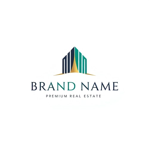 AI Design for Minimalist logo for a premium real estate company named "Brand Name": An abstract letter A constructed from clean architectural lines, embodying a stable foundation and a refined tower apex, utilizing balanced geometry and negative-space construction lines. Charcoal, emerald, and a gold accent. SVG style, grid/ratio harmony, luxury simplicity.