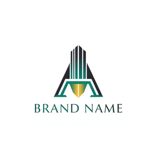 AI Design for Minimalist logo for a premium real estate company named "Brand Name": An abstract letter A constructed from clean architectural lines, embodying a stable foundation and a refined tower apex, utilizing balanced geometry and negative-space construction lines. Charcoal, emerald, and a gold accent. SVG style, grid/ratio harmony, luxury simplicity.