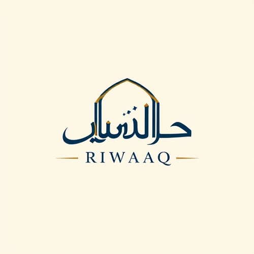 AI Design for Calligraphy logo design for a luxury Arabic design studio named "Riwaaq" (رواق): A sophisticated blend of Arabic and English calligraphy where the English "Riwaaq" elegantly flows into or around the Arabic "رواق," creating a unified and artistic emblem. The design should evoke a sense of timeless elegance and architectural grace. Color palette: Deep navy blue, antique gold, and a touch of cream. Typography or stylistic treatment: The Arabic calligraphy should be in a refined Naskh or Diwani style, seamlessly integrated with a modern, clean sans-serif font for the English "Riwaaq" that complements the Arabic flow. Design influenced by traditional Islamic geometric patterns and modern minimalist aesthetics, with a focus on clean lines and balanced composition. Visual execution details: The merged calligraphy should form a cohesive, almost architectural element, perhaps hinting at an archway or an open space. The logo should be scalable and recognizable at various sizes. Background type: Solid, neutral background.