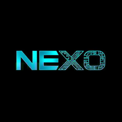 AI Design for Letterform logo for a software and technology company named "NEXO": Abstract integration of circuit board patterns and a digital grid within a sleek, stylized "N" or encompassing the full name, Electric blue, neon green, and dark background for high contrast. Sleek, modern sans-serif with futuristic curves. Clean, bold, and instantly recognizable as a software/tech brand, vector style, transparent background.