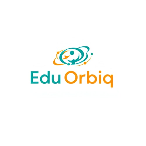 AI Design for Minimalist for a technology education company named "Edu Orbiq Tech": Abstract representation of learning and orbits, representing knowledge expansion, Teal and orange, Modern sans-serif, abstract geometric, clean lines and subtle gradients, solid color background.