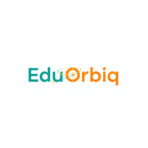 AI Design for Minimalist for a technology education company named "Edu Orbiq Tech": Abstract representation of learning and orbits, representing knowledge expansion, Teal and orange, Modern sans-serif, abstract geometric, clean lines and subtle gradients, solid color background. highlight techlogoy