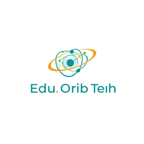 AI Design for Minimalist for a technology education company named "Edu Orbiq Tech": Abstract representation of learning and orbits, representing knowledge expansion, Teal and orange, Modern sans-serif, abstract geometric, clean lines and subtle gradients, solid color background. highlight techlogoy
