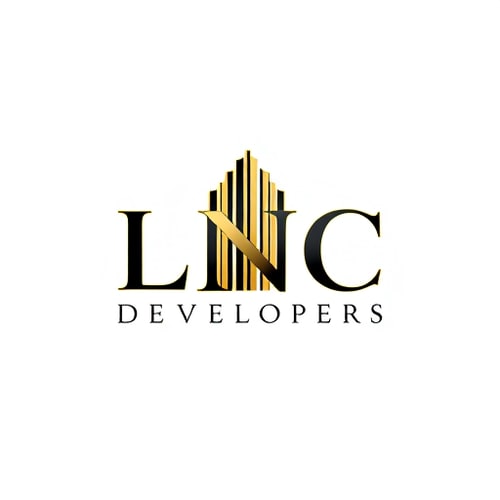 AI Design for A luxury logo for LNC Developers, combining the initials ‘LNC’ with a tall skyscraper icon symbolizing real estate development. Elegant golden and black color scheme, premium and bold design, minimal vector style, perfect for corporate branding.