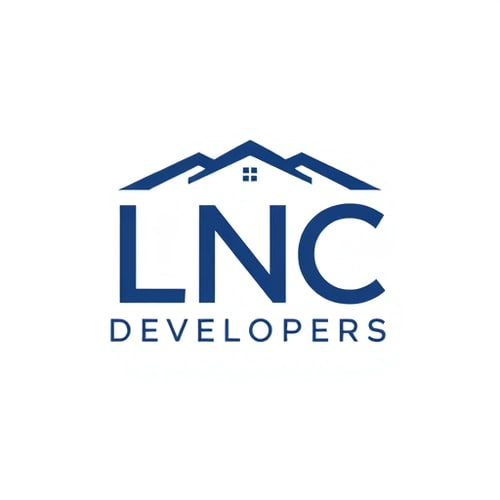 AI Design for A stylish and attractive logo for LNC Developers. The text ‘LNC’ should be designed in a creative, connected style where each letter flows into the next. The letter N should give a subtle architectural or roof-like feel, while L and C connect smoothly to form an elegant monogram. Minimal vector design, bold and modern, dark blue and grey corporate color scheme, highly professional and unique.
