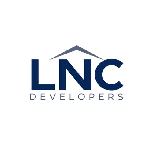 AI Design for A stylish and attractive logo for LNC Developers. The text ‘LNC’ should be designed in a creative, connected style where each letter flows into the next. The letter N should give a subtle architectural or roof-like feel, while L and C connect smoothly to form an elegant monogram. Minimal vector design, bold and modern, dark blue and grey corporate color scheme, highly professional and unique.