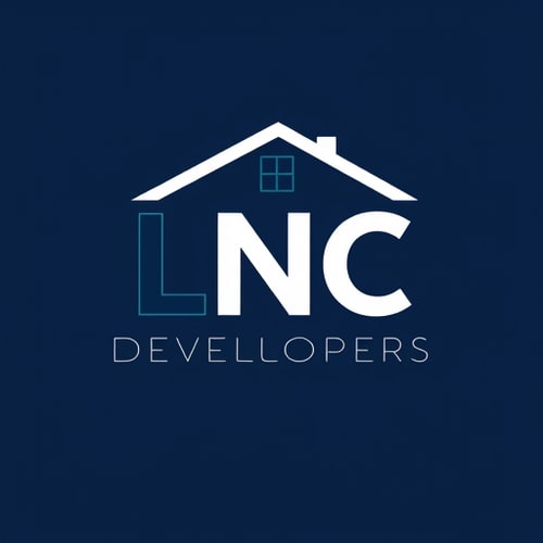 AI Design for Design a professional and modern real estate logo for LNC Developers (Land & Construction). The logo should creatively highlight the letters L & C as the main shape, with a minimalistic roof/house silhouette placed above them. The style should be clean, premium, and construction-inspired, with bold typography. Use corporate colors like dark blue, gray, and white. The overall design must look trustworthy, elegant, and iconic for a real estate company.
