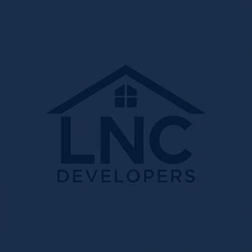 AI Design for A professional and creative roof-style logo for LNC Developers. The initials ‘LNC’ should themselves form the design: L shaped like a pillar, N with a house roof integrated on top, and C containing a window inside. Modern, minimal, and clean vector logo. Dark blue and grey color scheme, professional typography, elegant and eye-catching.