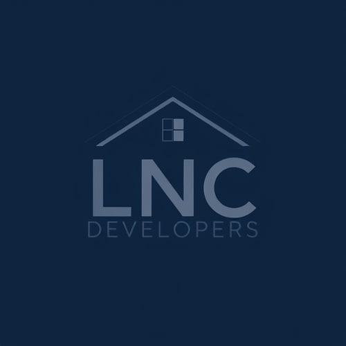AI Design for A professional and creative roof-style logo for LNC Developers. The initials ‘LNC’ should themselves form the design: L shaped like a pillar, N with a house roof integrated on top, and C containing a window inside. Modern, minimal, and clean vector logo. Dark blue and grey color scheme, professional typography, elegant and eye-catching.