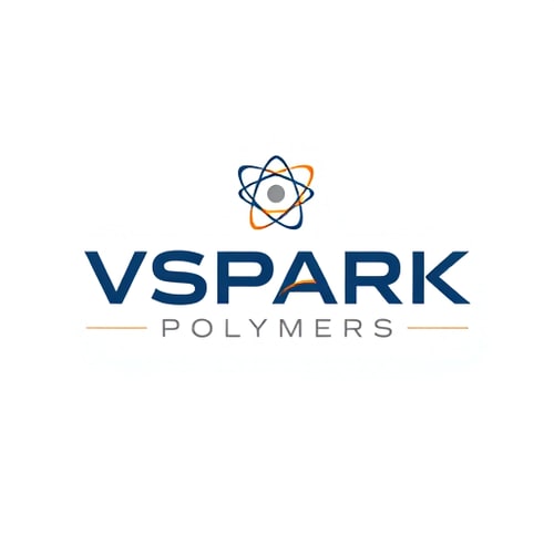 AI Design for Create a professional and unique logo for a company named VSPARK POLYMERS. The design should feature an atomic or molecular structure symbol (like orbiting lines around a nucleus) to represent innovation, science, and advanced technology. Use a clean and modern vector style with a bold corporate font. Highlight the word VSPARK strongly, with POLYMERS in a smaller or lighter font. Incorporate a professional color scheme such as navy blue, bright orange, and gray for a sleek and trustworthy look. Add a tagline placeholder below the name in an elegant style. The overall logo should look distinctive, innovative, and corporate-ready.