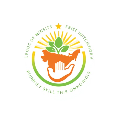 AI Design for Riyanshu welfare foundation It should have the map of India and grains, sun, tree, hand as well as the complete logo in a circle