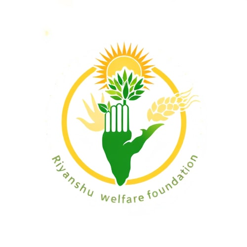 AI Design for Riyanshu welfare foundation It should have the map of India and grains, sun, tree, hand as well as the complete logo in a circle
