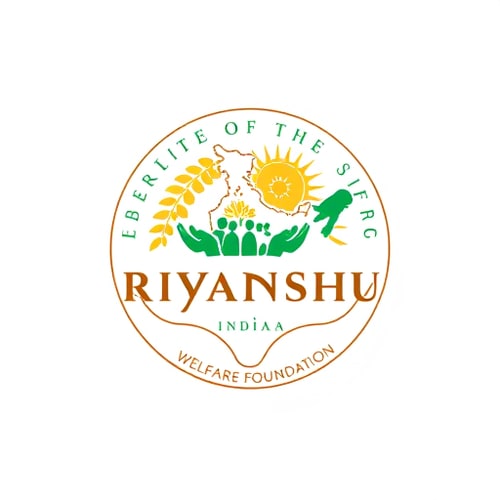 AI Design for Riyanshu welfare foundation It should have the map of India and grains, sun, trees, people and hands, the entire logo should be in a circle 