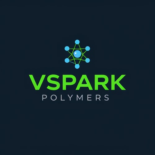 AI Design for Design a modern and minimalistic logo for a company named VSPARK POLYMERS. The logo should feature a molecule or atomic structure icon with connected circles and lines, symbolizing science, chemistry, and innovation. Use a clean vector style with green and blue colors. The company name 'VSPARK POLYMERS' should be in bold uppercase green font, with a tagline placeholder below in smaller gray text. The overall look should be professional, sleek, and technology-inspired