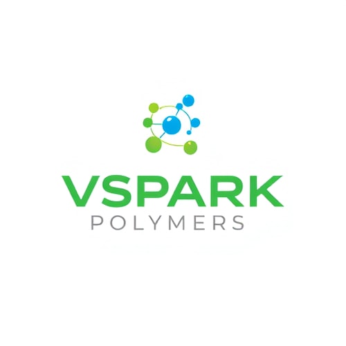 AI Design for Design a modern and minimalistic logo for a company named VSPARK POLYMERS. The logo should feature a molecule or atomic structure icon with connected circles and lines, symbolizing science, chemistry, and innovation. Use a clean vector style with green and blue colors. The company name 'VSPARK POLYMERS' should be in bold uppercase green font, with a tagline placeholder below in smaller gray text. The overall look should be professional, sleek, and technology-inspired PROFESSIONAL AUR UNIQUE