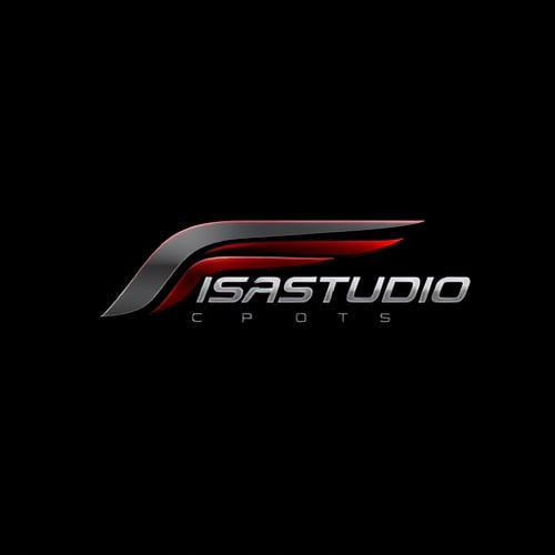 AI Design for Emblem for a high-fashion streetwear clothing brand inspired by Formula 1 racing named "CorsaStudio": Dynamic lines and aerodynamic shapes, evoking speed and precision. A dark, sophisticated color palette of obsidian black, deep charcoal gray, and metallic silver with subtle crimson accents. Bold, angular typography, reminiscent of F1 car livery. Design a logo that merges abstract automotive design elements with a classic emblem structure, using sharp edges and a sense of forward momentum. Employ a high-contrast visual execution with a metallic sheen effect. Use a solid, dark background. it should look real logo and make it attractive 