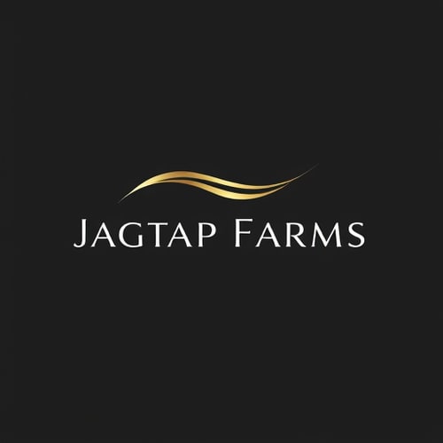 AI Design for "Create a minimalist premium logo for 'Jagtap Farms' with a flowing, abstract wave or line-based icon symbolizing innovation and continuity. The company name should be in sleek, uppercase typography with generous spacing. Keep the design versatile and scalable, using a neutral black-and-white palette with optional metallic accents for luxury."