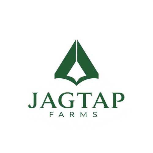 AI Design for "A professional logo for 'Jagtap Farms' featuring a sharp, abstract triangular or arrow-like symbol that conveys forward-thinking and innovation. Pair it with minimalist, serif typography for the brand name to balance modernity with heritage. Use intentional negative space and a restrained color palette like deep green and black for a premium presence."