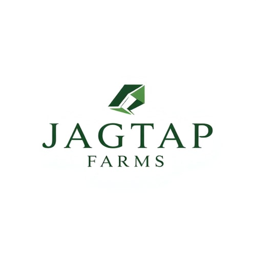 AI Design for "A professional logo for 'Jagtap Farms' featuring a sharp, abstract triangular or arrow-like symbol that conveys forward-thinking and innovation. Pair it with minimalist, serif typography for the brand name to balance modernity with heritage. Use intentional negative space and a restrained color palette like deep green and black for a premium presence."