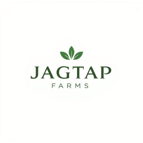 AI Design for "A minimalist logo for a food-and-beverage company named 'Jagtap Farms'. The design features a refined, clean, and professional font for the company name. The logo includes a distinctive abstract icon that represents continuous innovation and forward-thinking, rather than literal food imagery. The overall feel is high-end and premium, with simple forms, intentional negative space, and a restrained color palette. The design is versatile and scalable."