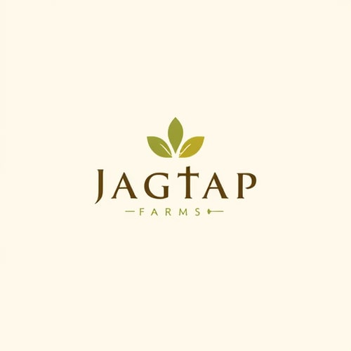 AI Design for "A minimalist logo for a food-and-beverage company named 'Jagtap Farms'. The design features a refined, clean, and professional font for the company name. The logo includes a distinctive abstract icon that represents continuous innovation and forward-thinking, rather than literal food imagery. The overall feel is high-end and premium, with simple forms, intentional negative space, and a restrained color palette. The design is versatile and scalable."