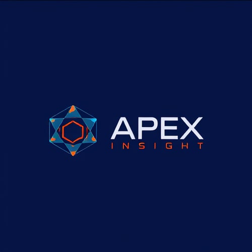 AI Design for Design a unique abstract geometric logo for APEX Insight. The pictorial mark should be built from futuristic geometric shapes such as hexagons, triangles, or interlocking polygons, arranged in a minimal and innovative way. The design must symbolize technology, automation, and precision while staying simple, bold, and highly recognizable. Add subtle abstract details like digital nodes, circuit-inspired lines, or symmetrical patterns for a modern tech feel. Use deep blue (#253D93) as the primary color with vibrant orange (#ED7624) as an accent highlight. Place the abstract geometric mark alongside the text APEX Insight in a bold, modern sans-serif font. Ensure the logo is professional, scalable, and visually unique for software branding