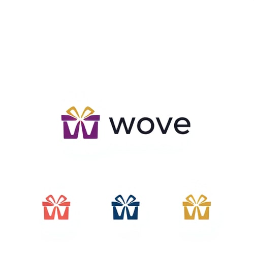AI Design for A professional, modern logo design for an online gift card brand called Wove Gifting. The logo should seamlessly merge the shape of a gift box with the letter “W”, where the “W” either forms the base of the box or transforms into a ribbon/bow on top, symbolizing gifting, weaving connections, and celebration. The design must be minimalist, flat vector style, with bold clean lines, geometric balance, and smooth curves — no gradients, no 3D, no shadows, ensuring it is scalable across digital (app icons, websites, social media) and print (cards, merchandise, packaging). Create variations with different moods: premium elegant using Deep Purple (#5E3DAD) + Gold (#FFD166) + White (#FFFFFF), playful trustworthy using Coral Red (#FF6B6B) + Dark Navy (#1B1F3B) + Light Pink (#FFECEC), and modern vibrant using Teal (#0D9488) + Warm Orange (#F97316) + Neutral Gray (#F5F5F5). Include three logo treatments: an icon-only version (gift box W symbol), a wordmark version with “Wove Gifting” beside the icon, and a monochrome black/white version for small-scale use. The final logo should feel timeless, premium, and memorable, reflecting joy, trust, and the uniqueness of gifting