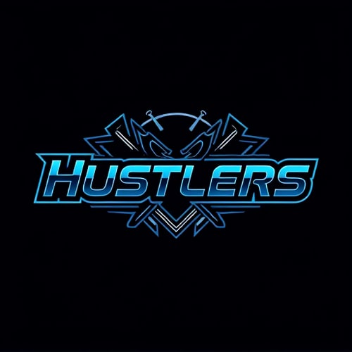 AI Design for Design Logo of "Hustlers" make it look technical, , futuristic. Design it's font and don't add any human figure or animal or creature or robot