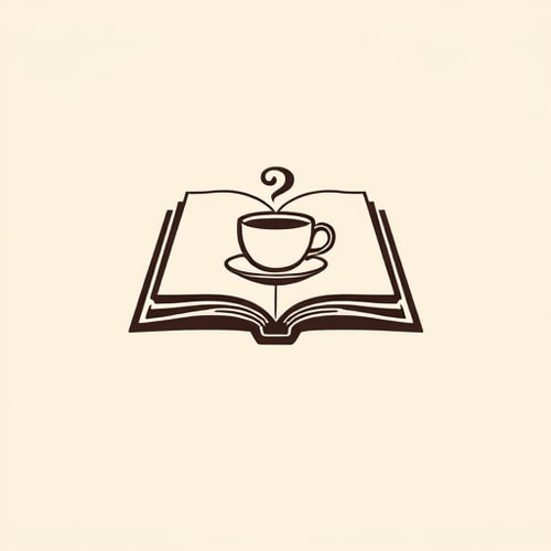 AI Design for Modern minimalist logo design for a coffee shop. The logo should feature a book, and on the cover of the book there is a simple drawing of a coffee cup. The design must be flat, clean, and contemporary, with simple lines and minimal details, making it easy to recognize, print, and scale. Use a light, modern, and elegant style, avoiding complexity. Color palette: monochrome or neutral tones (black, white, warm beige, or deep brown). The logo should feel cozy, intellectual, and stylish, symbolizing both literature and coffee culture