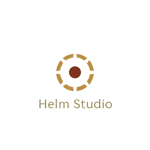 AI Design for i want to change color combination with green ,white and brown. and helm studio in pictorial logo
