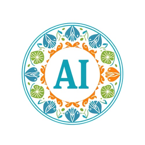 AI Design for Pictorial logo for AI training for Lakshadweep teachers by Kite, Kerala: A fusion of Lakshadweep and Kerala cultural elements within a circular emblem, symbolizing knowledge and connection. The design will incorporate stylized representations of traditional Lakshadweep art forms (e.g., intricate patterns from mat weaving or shell craft) and iconic Kerala imagery (e.g., Kathakali masks, lotus flowers, or coconut trees) subtly interwoven. Color palette will be vibrant yet harmonious, featuring ocean blues and greens inspired by Lakshadweep, complemented by the warm earthy tones and gold accents characteristic of Kerala. Typography will be clean, modern sans-serif, easily readable and professional, suggesting innovation and accessibility. Design influence will be a blend of contemporary graphic design with traditional folk art aesthetics, aiming for a professional and culturally relevant feel. Visual execution details will include smooth lines, clear iconography, and a sense of depth within the circular form. Background type will be transparent or a subtle gradient mirroring the ocean or sky. Pictures of AI to be included