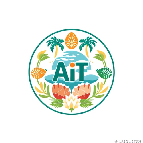 AI Design for Pictorial logo for AI training for Lakshadweep teachers by Kite, Kerala: A circular emblem blending Lakshadweep and Kerala cultural elements, symbolizing knowledge and connection. Incorporate stylized traditional Lakshadweep art (mat weaving patterns, shell craft) and iconic Kerala imagery (Kathakali masks, lotus flowers, coconut trees) subtly interwoven. Vibrant yet harmonious color palette of ocean blues and greens (Lakshadweep) with warm earthy tones and gold accents (Kerala). Clean, modern sans-serif typography, suggesting innovation and accessibility. Blend of contemporary graphic design with traditional folk art aesthetics, aiming for a professional and culturally relevant feel. Smooth lines, clear iconography, and a sense of depth within the circular form. Transparent background or a subtle gradient mirroring the ocean or sky.