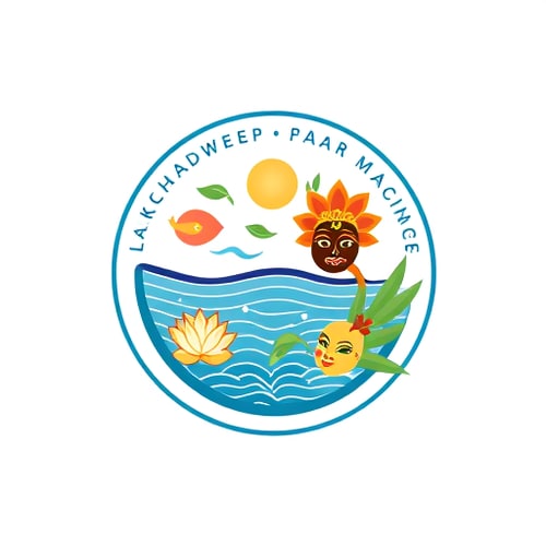 AI Design for Pictorial logo for AI training for Lakshadweep teachers by Kite, Kerala: A circular emblem blending Lakshadweep and Kerala cultural elements, symbolizing knowledge and connection. Incorporate stylized traditional Lakshadweep art (mat weaving patterns, shell craft) and iconic Kerala imagery (Kathakali masks, lotus flowers, coconut trees) subtly interwoven. Vibrant yet harmonious color palette of ocean blues and greens (Lakshadweep) with warm earthy tones and gold accents (Kerala). Clean, modern sans-serif typography, suggesting innovation and accessibility. Blend of contemporary graphic design with traditional folk art aesthetics, aiming for a professional and culturally relevant feel. Smooth lines, clear iconography, and a sense of depth within the circular form. Transparent background or a subtle gradient mirroring the ocean or sky.