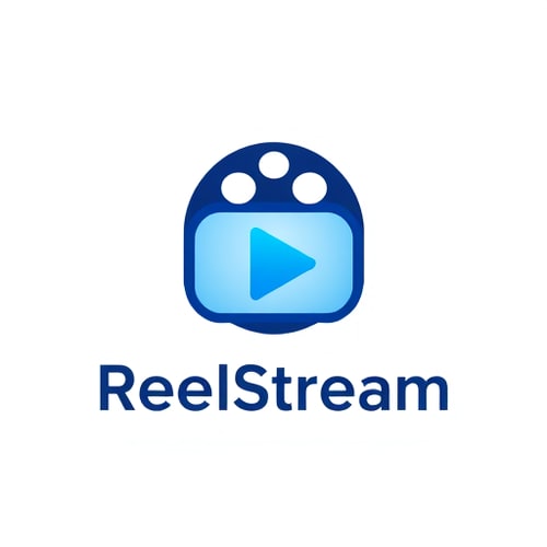 AI Design for Minimalist logo for a movie streaming app named "ReelStream": A stylized film reel seamlessly integrated with a play button, representing seamless movie playback. Color palette: Deep navy blue, vibrant electric blue, and a clean white accent. Typography: Modern, sans-serif, with slightly rounded edges for a friendly feel. Design with a focus on simplicity and recognition, inspired by sleek tech interfaces and iconic movie symbols. Visual execution: Clean lines, subtle gradients for depth on the play button, and a balanced composition. Background type: Transparent.