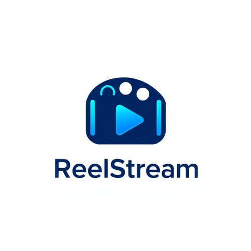 AI Design for Minimalist logo for a movie streaming app named "ReelStream": A stylized film reel seamlessly integrated with a play button, representing seamless movie playback. Color palette: Deep navy blue, vibrant electric blue, and a clean white accent. Typography: Modern, sans-serif, with slightly rounded edges for a friendly feel. Design with a focus on simplicity and recognition, inspired by sleek tech interfaces and iconic movie symbols. Visual execution: Clean lines, subtle gradients for depth on the play button, and a balanced composition. Background type: Transparent.