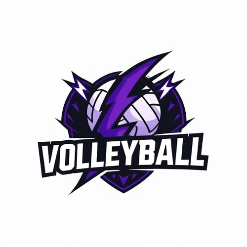 AI Design for can u create simple logo for volleyball team with lightning theme and some good colors tshirt is black and purple please