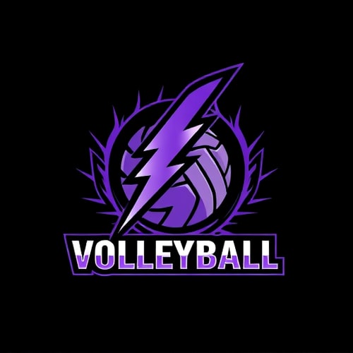 AI Design for can u create logo for volleyball team with lightning theme and some good colors tshirt is black and purple please