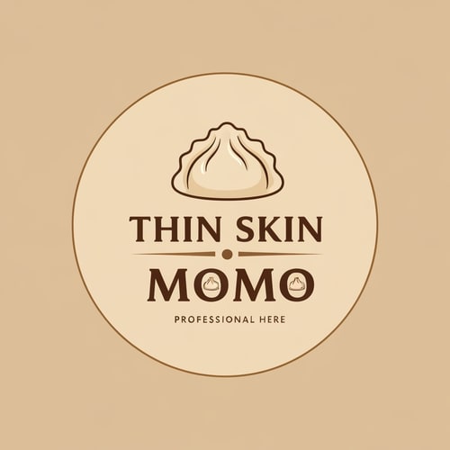 AI Design for design a momo shop logo with "THIN SKIN MOMO" written on it with dumpling image