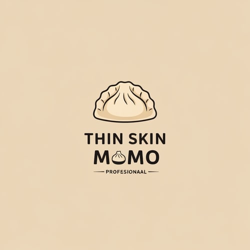 AI Design for design a momo shop logo with "THIN SKIN MOMO" written on it with dumpling image